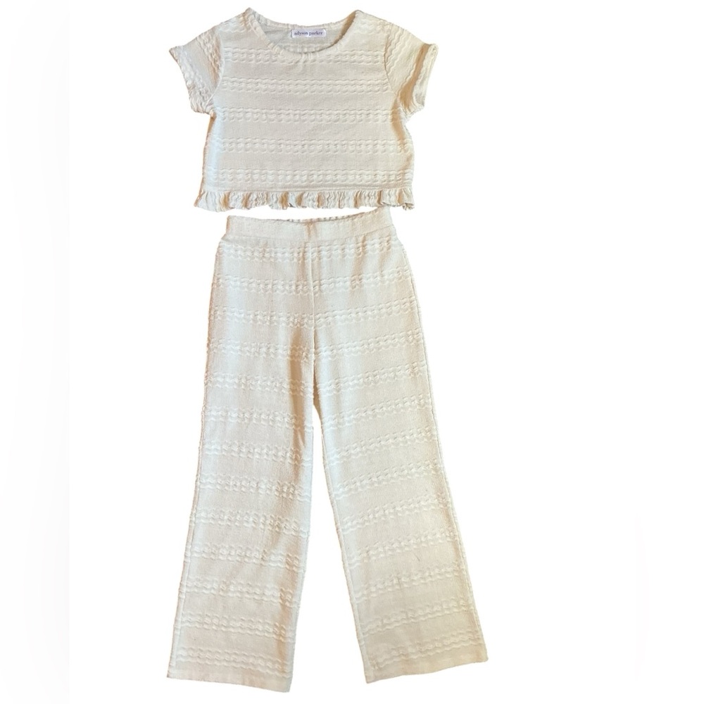 Adyson Parker Cream Textured Crop Top & Pants Set